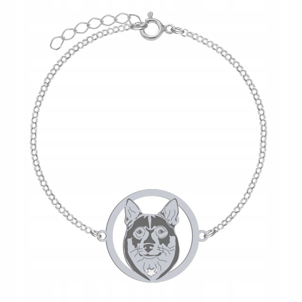 Stříbrný náramek se psem Swedish Vallhund 925 Řetízek Gravírování Bonus