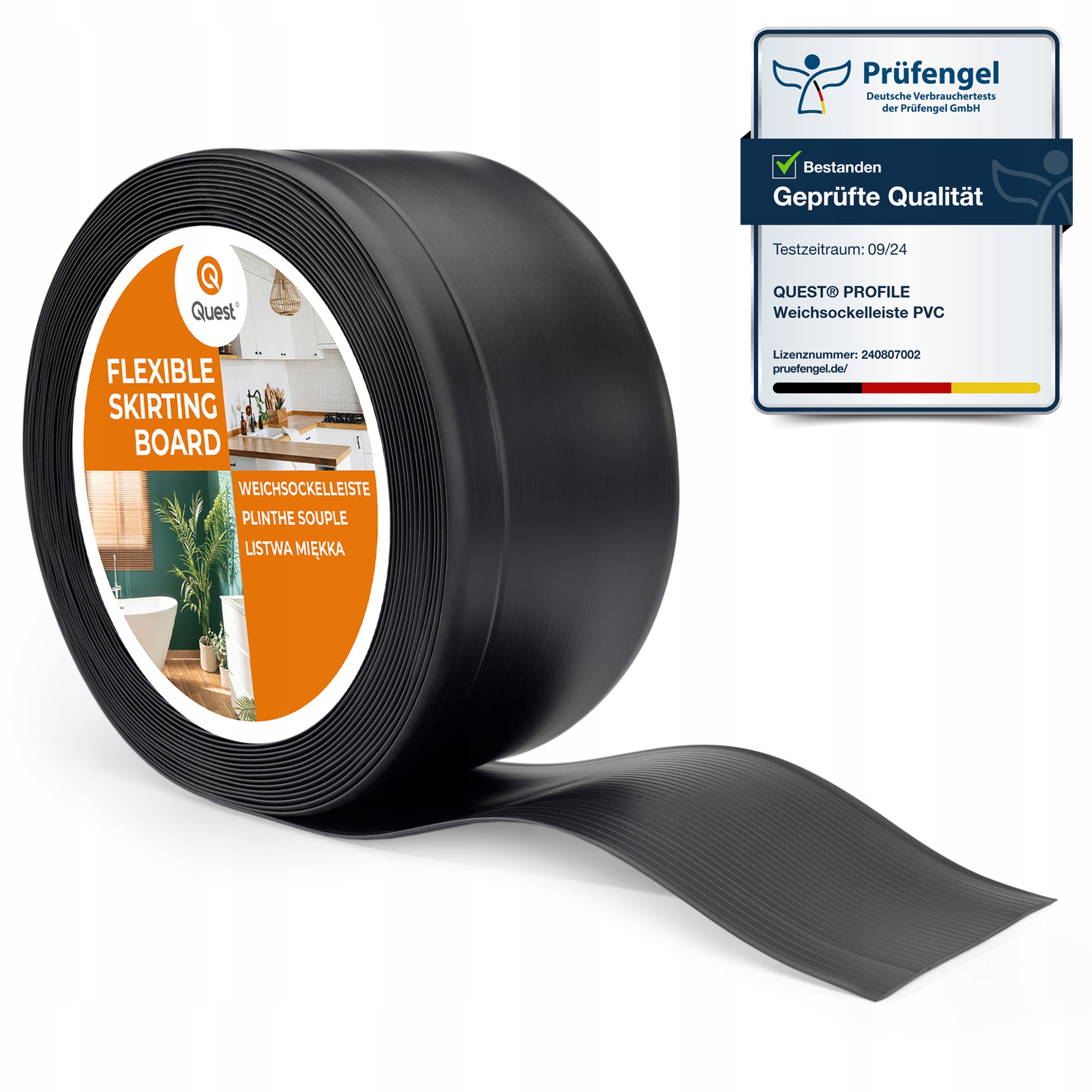 Podlahová lišta z Pvc 100/25 čierna, 20 m, pružná, soklová