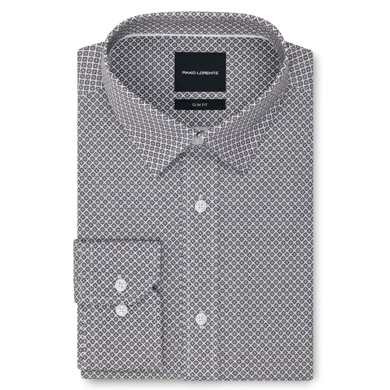 Pánská šedá košile v mikrovzorku Slim Fit Pako Lorente vel 3XL