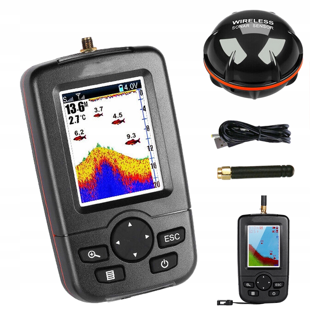 100M Bezprzewodowa Wykrywacz Ryb Echosonda Sonar Do Połowów Bateria 300MAH