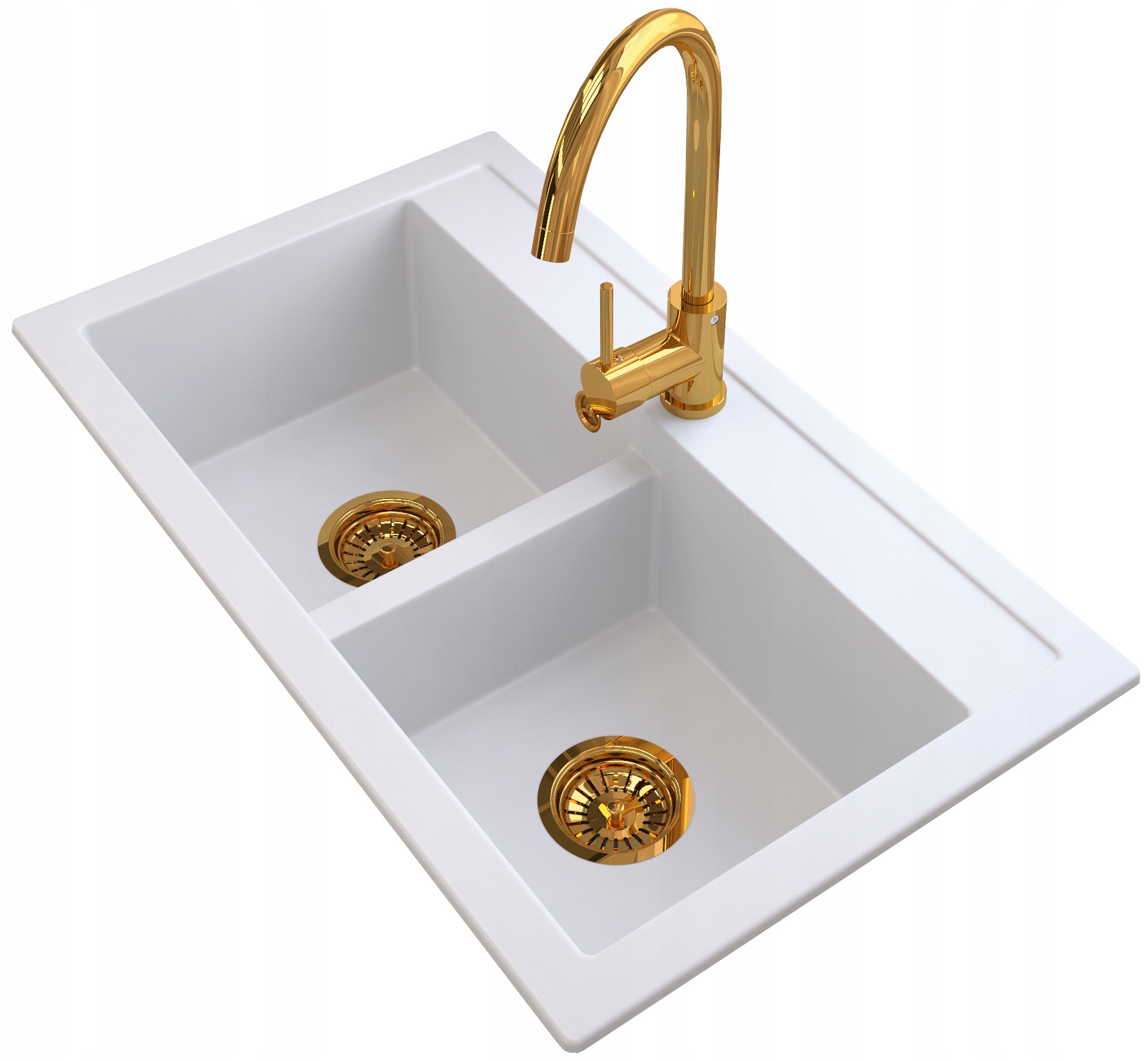 

Zlew Granitowy +bateria +złoty Syfon Przyścienny D