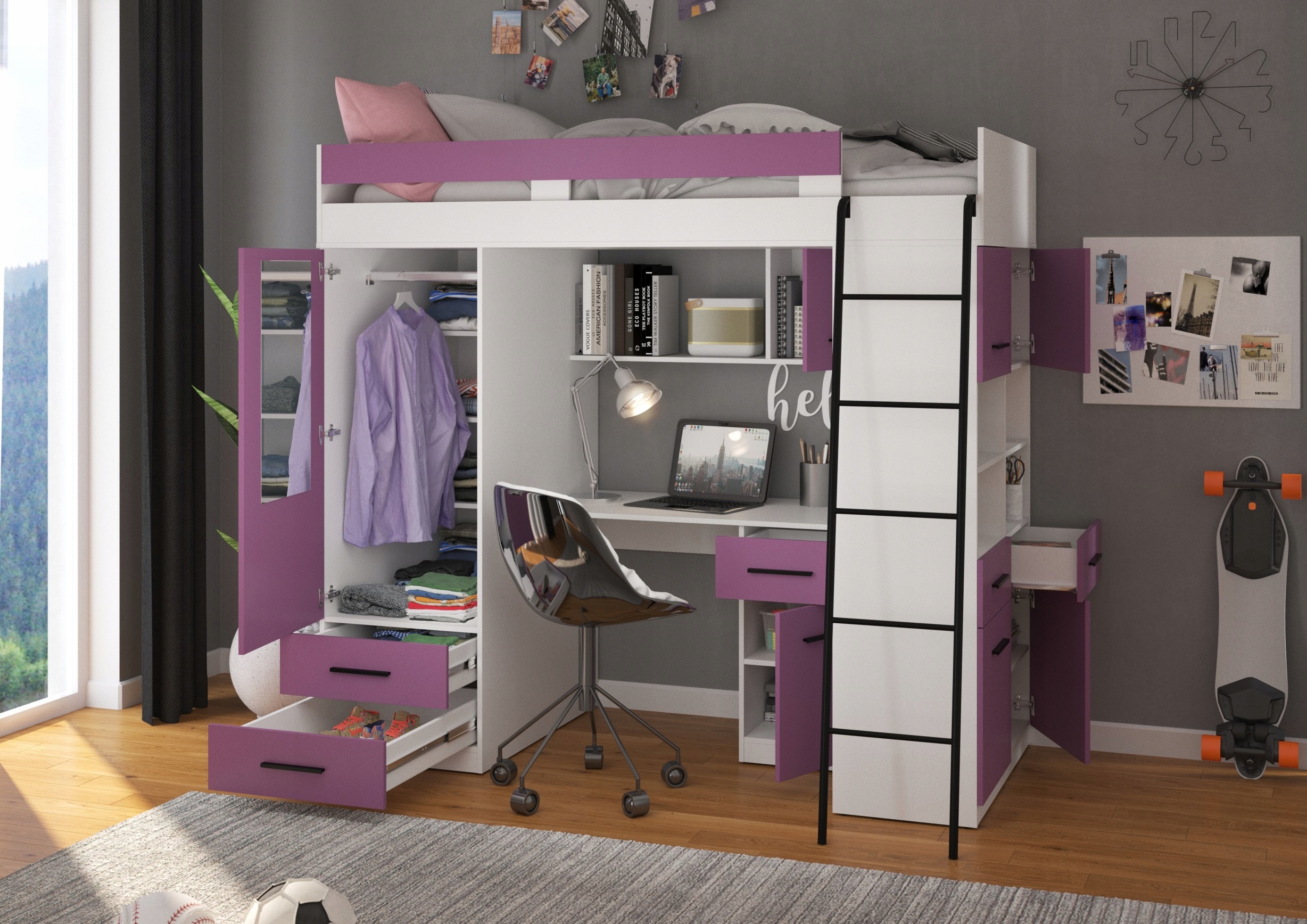 VELVE P antresola bez mat. biały / lawenda Kolekcja VELVE