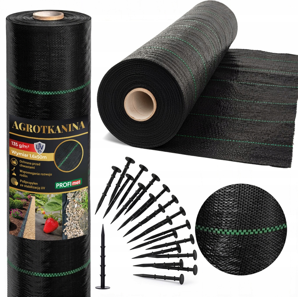 Agrotkanina Czarna 1,6×50m 135 g/m2 Agrowłóknina antychwastowa Uv 3-5%