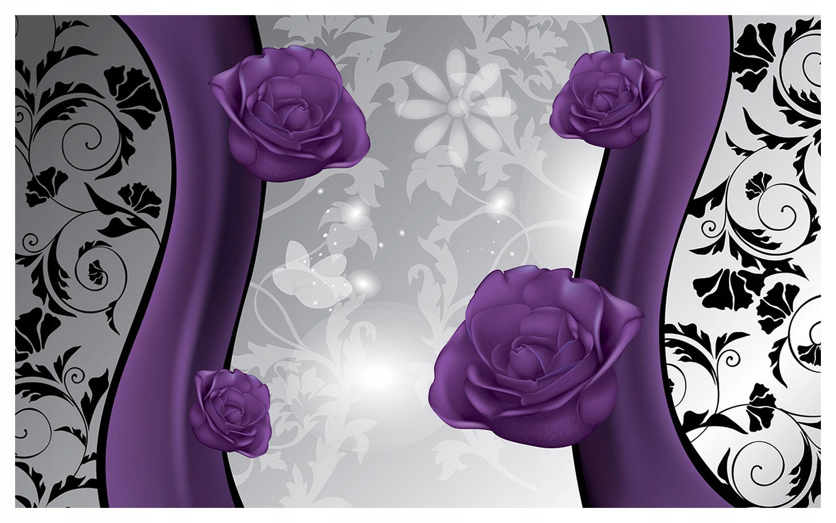 Vliesová fototapeta Fialové růže Stříbrná Gradient Květiny 416x254 lepidlo