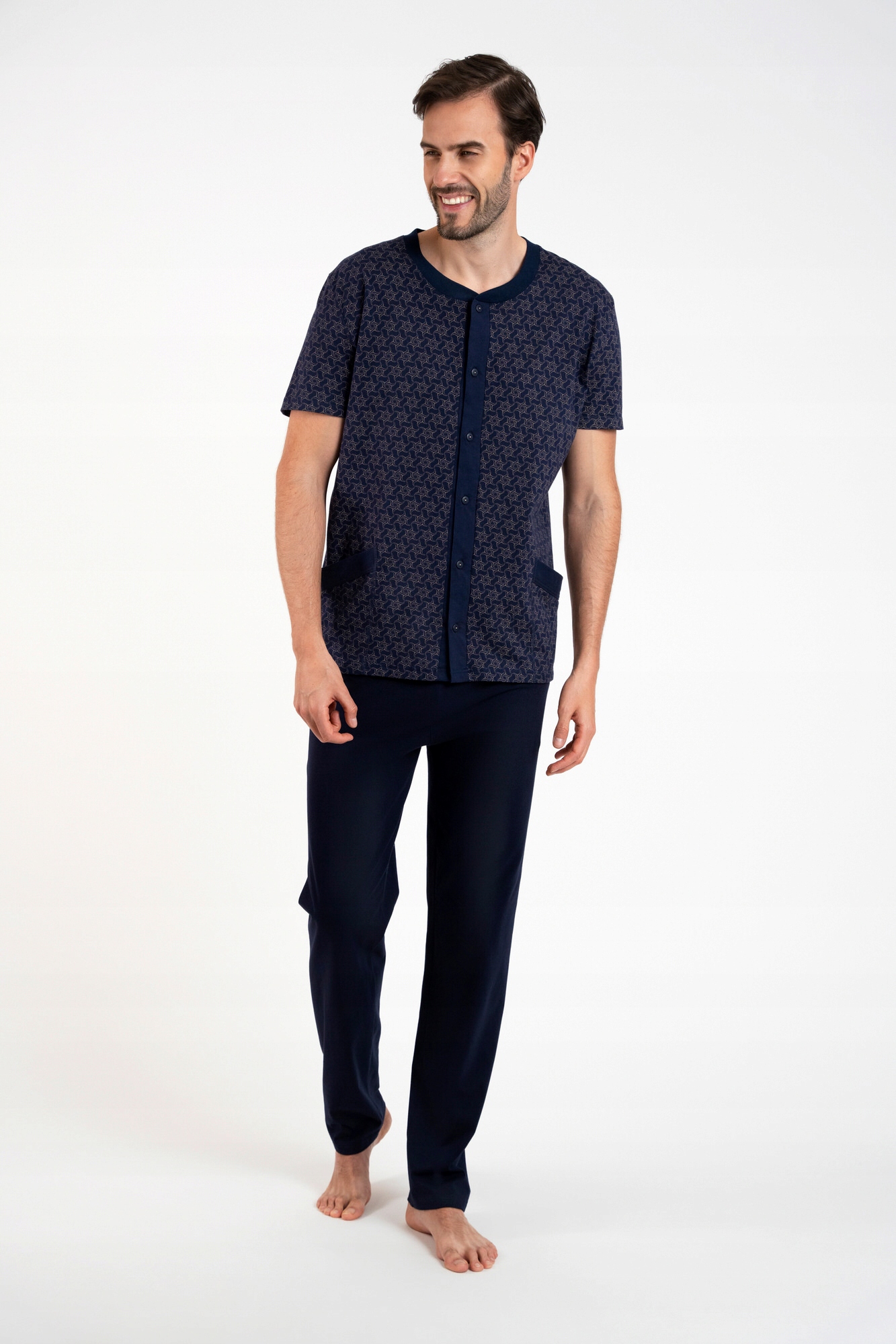 Pánské bavlněné pyžamo s dlouhým rukávem, kalhoty M Ricardo Italian Fashion