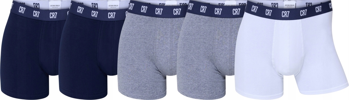 CR7 Pánské boxerky 5-balení Granátové/Šedé/Bílé, Prémiová Bavlna, M