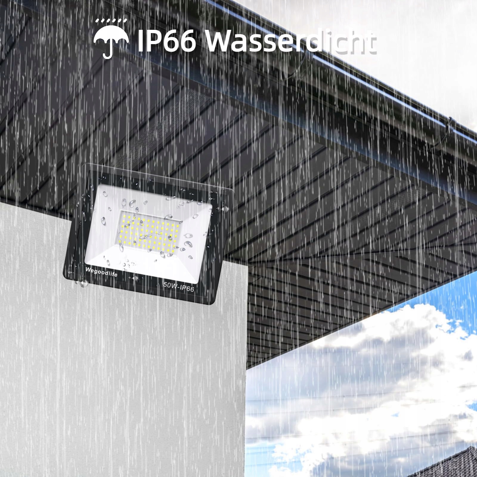 Reflektor LED Zewnętrzny Ciepły Biały Do Garażu Ogrodu 50W IP66 WEGOODLIFE — miniatura 5