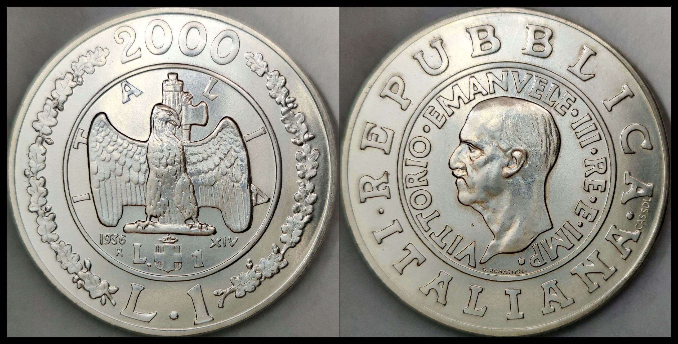MNB - WŁOCHY 1 Lir 2000 # HISTORIA LIRA (1L 1936) # SREBRO # RZADKA # st 1-