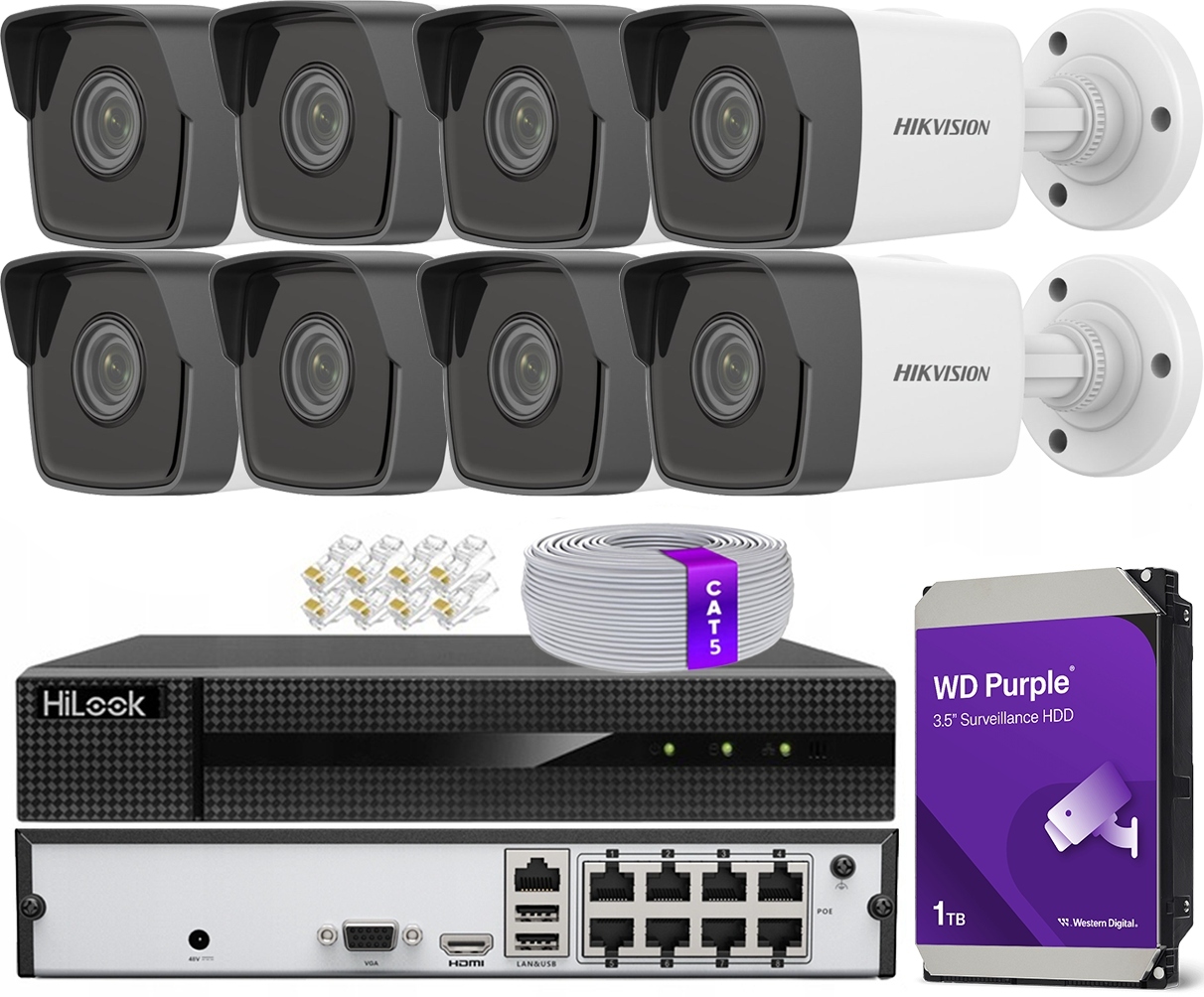 Zestaw 8 Kamer Monitoringu Ip 4Mpx Hikvision PoE Rejestrator 8ch Aplikacja