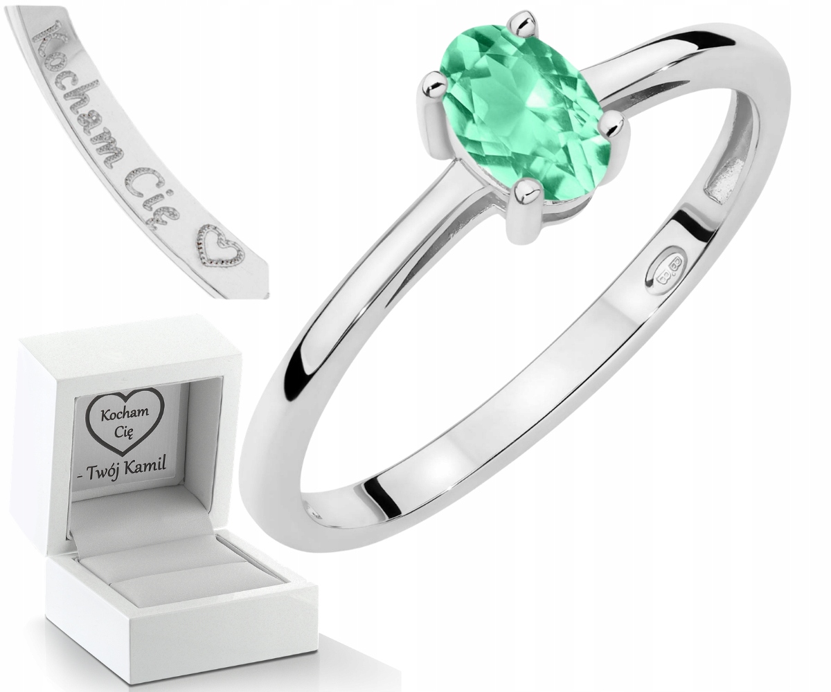 Bílý Zlatý Prstýnek Přírodní Kámen Zelený Smaragd Drť 585