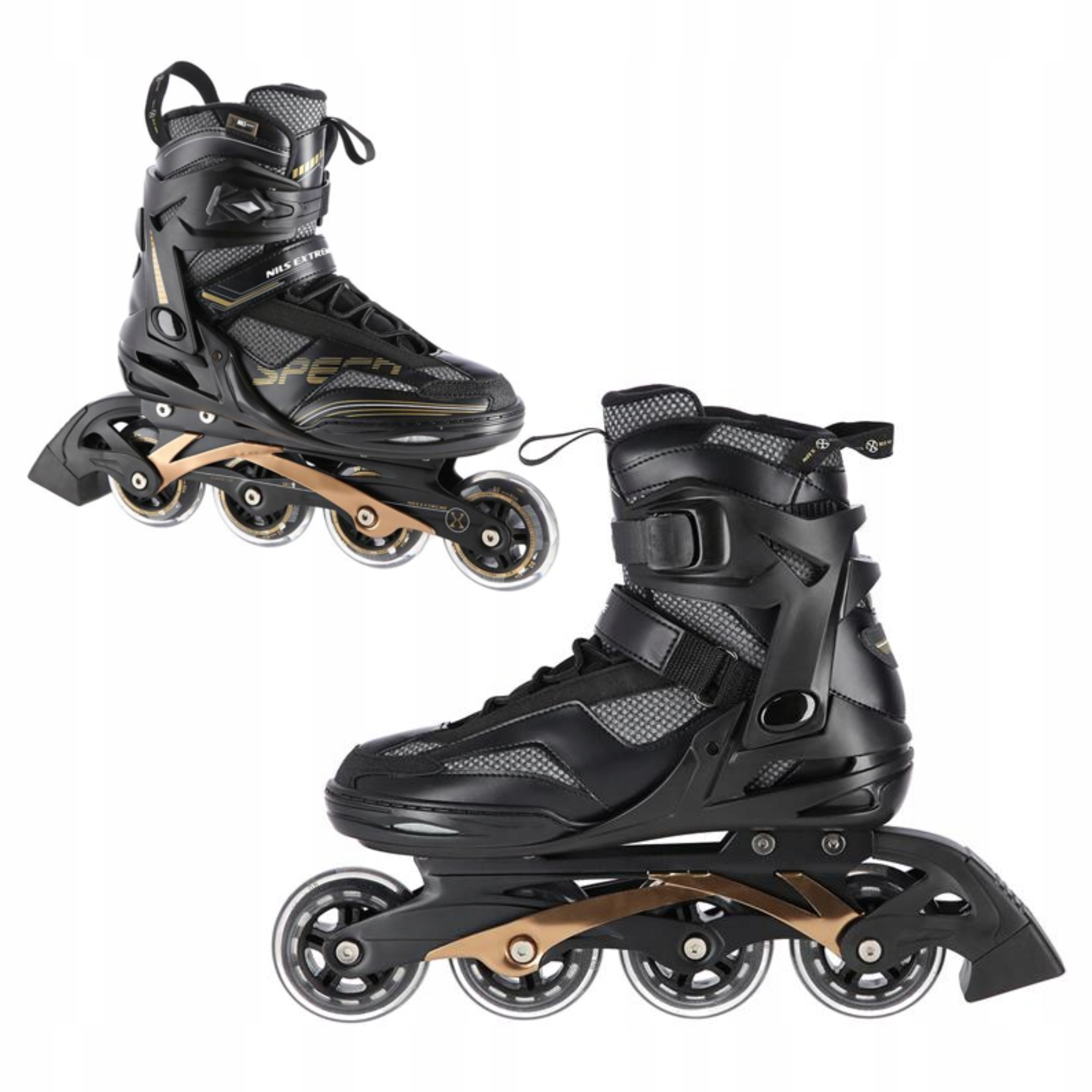 Černo-zlaté brusle 2v1 kolečkové brusle pro mládež vel 44 rekreačních Nils