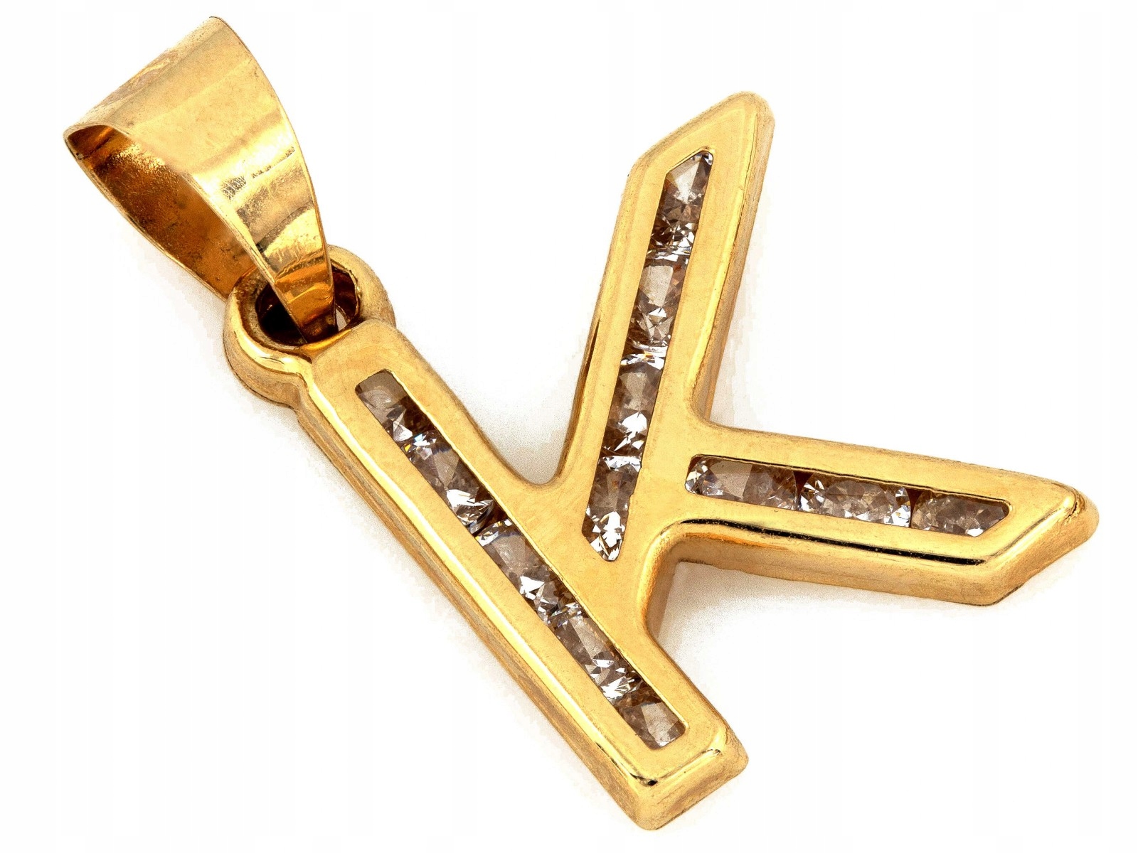 Zlatý přívěsek 585 písmenko K se zirkony, zlaté šperky 14k, hmotnost 0.71 g