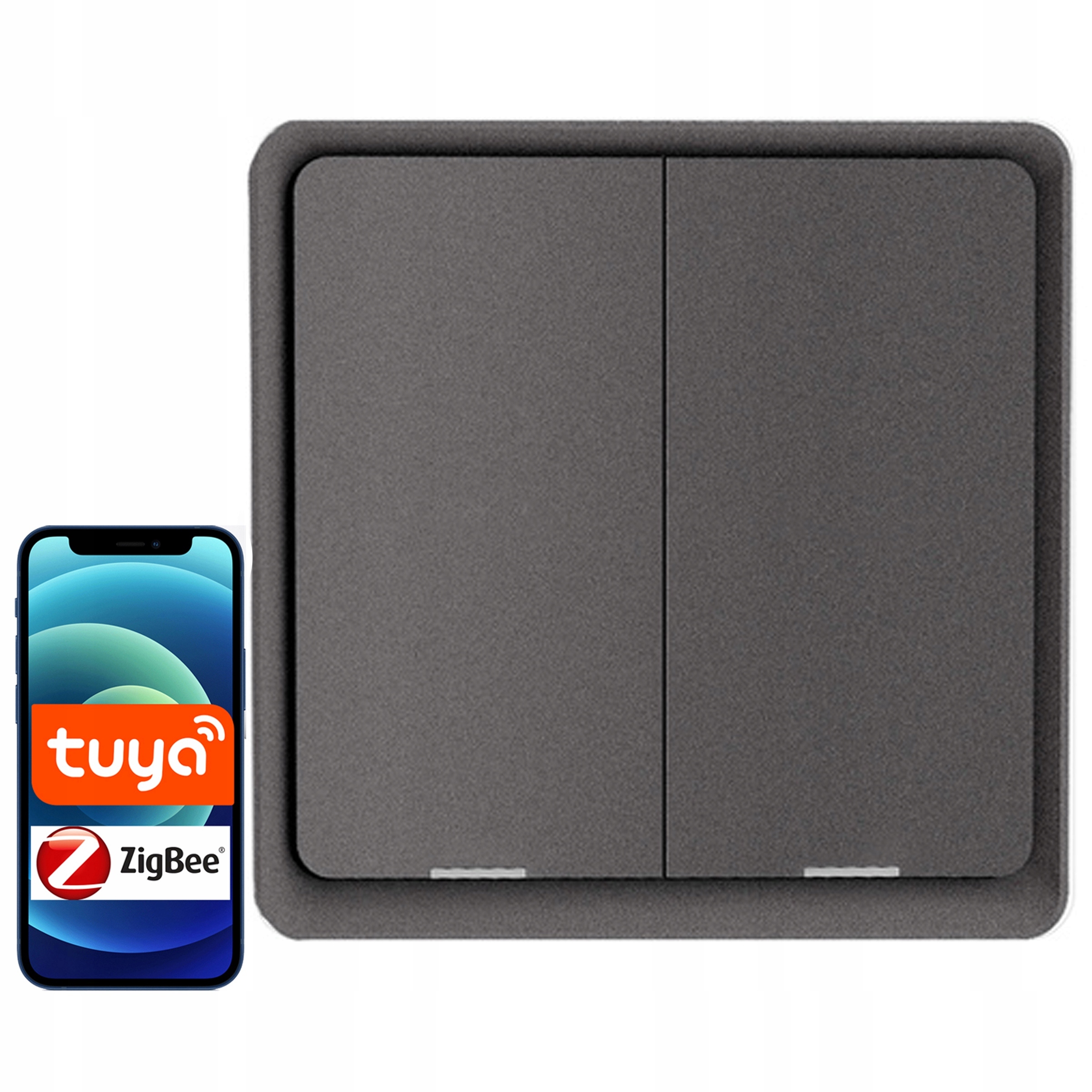 ZigBee Włącznik TUYA Sterownik SCENY SZARY 2 kanały 25metrów BATERIA 3V LED