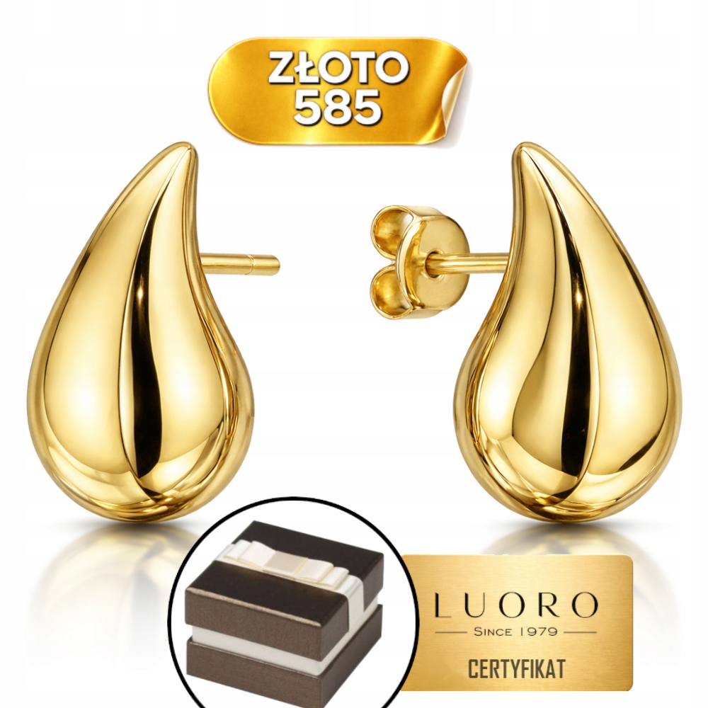 Náušnice Zlaté 585 14K Kapky Hladké Velké Tyčinky 3 CM Elegantní