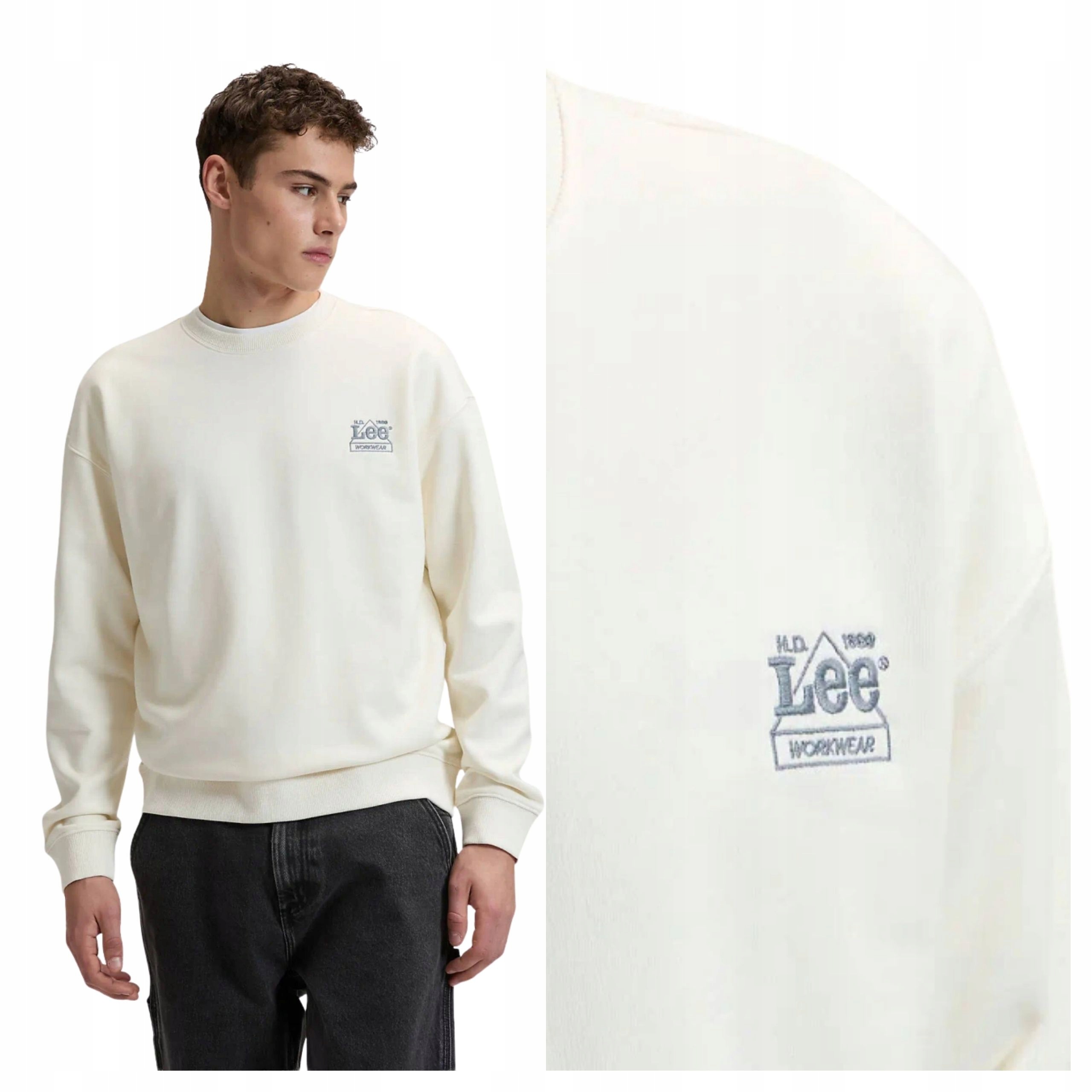Pánská mikina Lee Workwear Ess Crew bavlněná ecru Relaxed Fit M