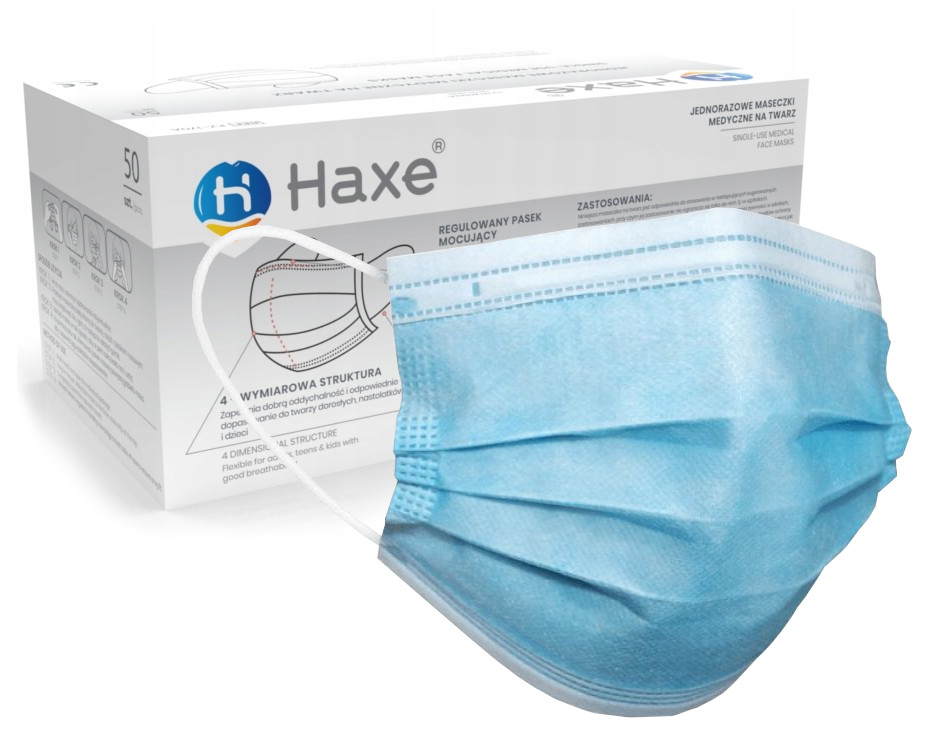 

Haxe Maski Maseczki Ochronne Medyczne 3-WARSTW x50