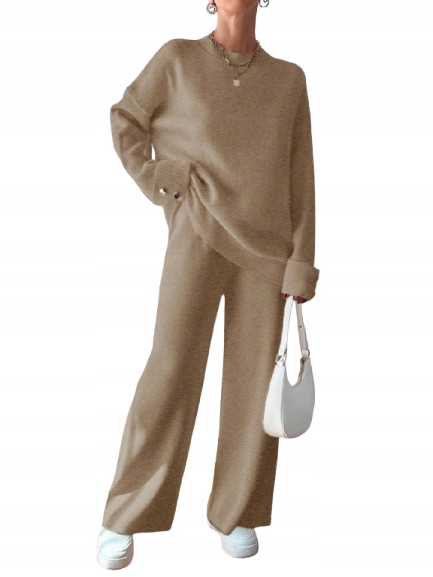 Shein Béžový Dámský Komplet Svetr A Kalhoty S Knoflíky 1KF