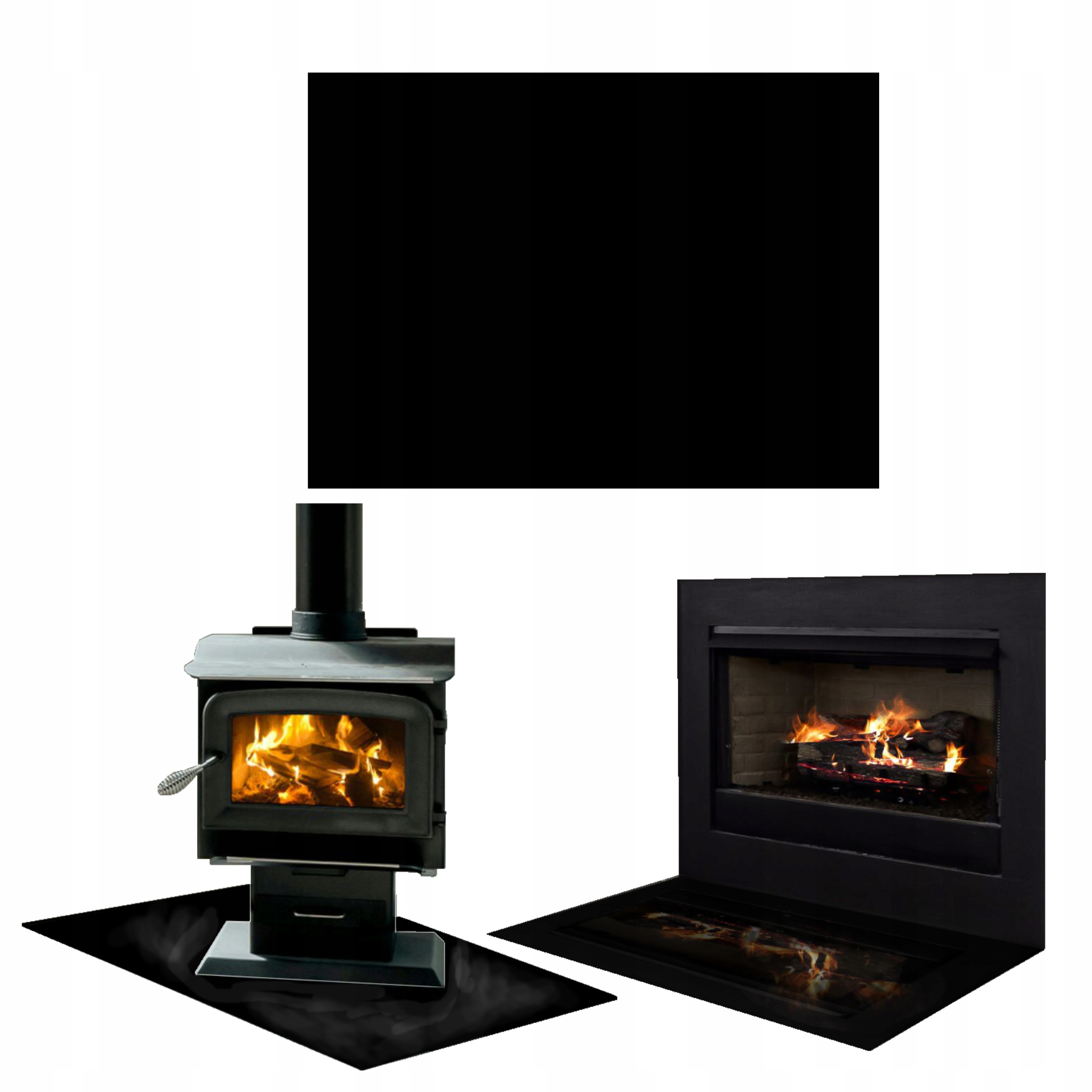 SZYBA HARTOWANA POD KOMINEK PIECYK CZARNA PODSTAWKA WYMIAR 65x60cm