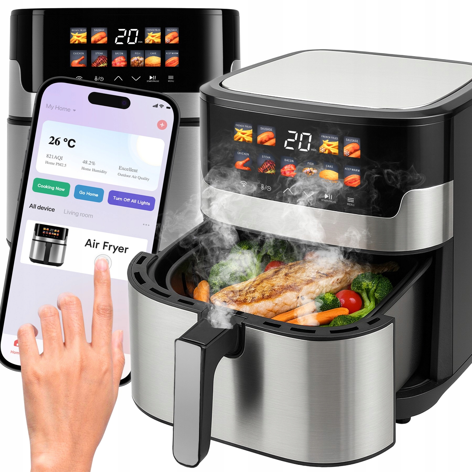 Bezolejová Fritéza Airfryer 2200W Wifi Aplikácia Tuya