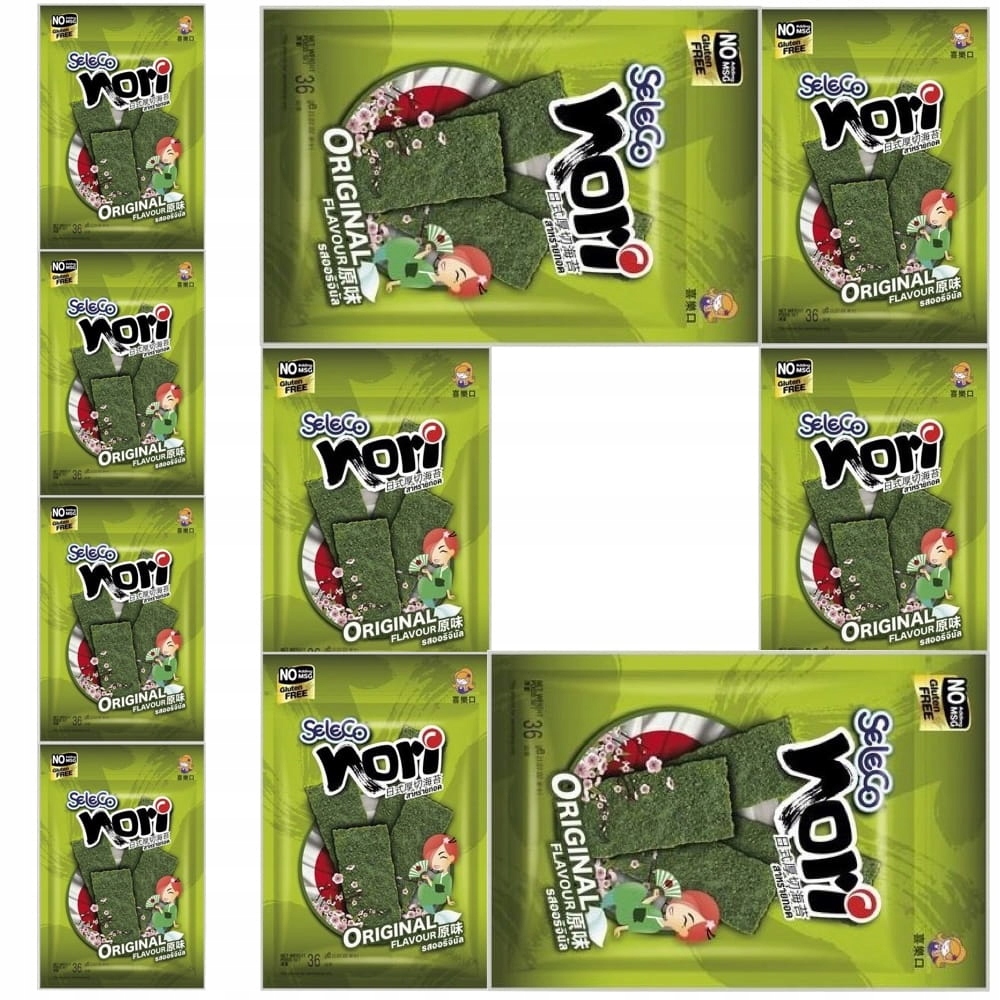 10x Chrupiące Przekąska Wodorosty Snacki z Glonów Nori Original 36g Seleco