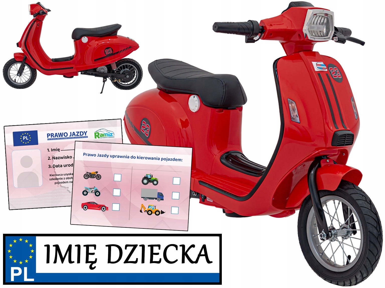 motorek elektryczny dla dziecka Retro 23 ścigacz miejski Tablica Imienna