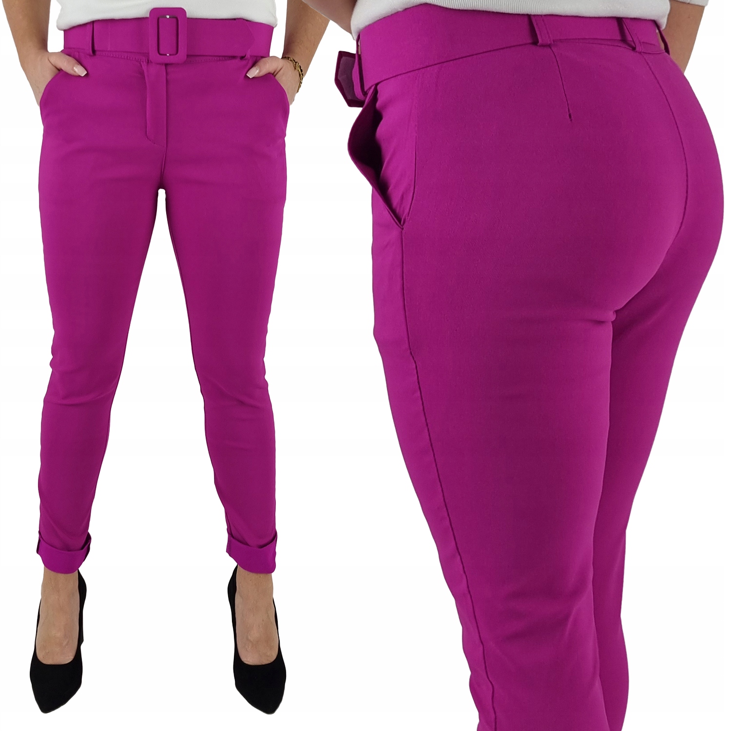 #elastyczne Spodnie Damskie W Gumkę Pasek#