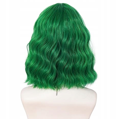 PERUKA ZIELONA WIG WŁOSY PÓŁDŁUGIE FALE ZIELONE COSPLAY HALLOWEEN W105 Fryzura włosy półdługie