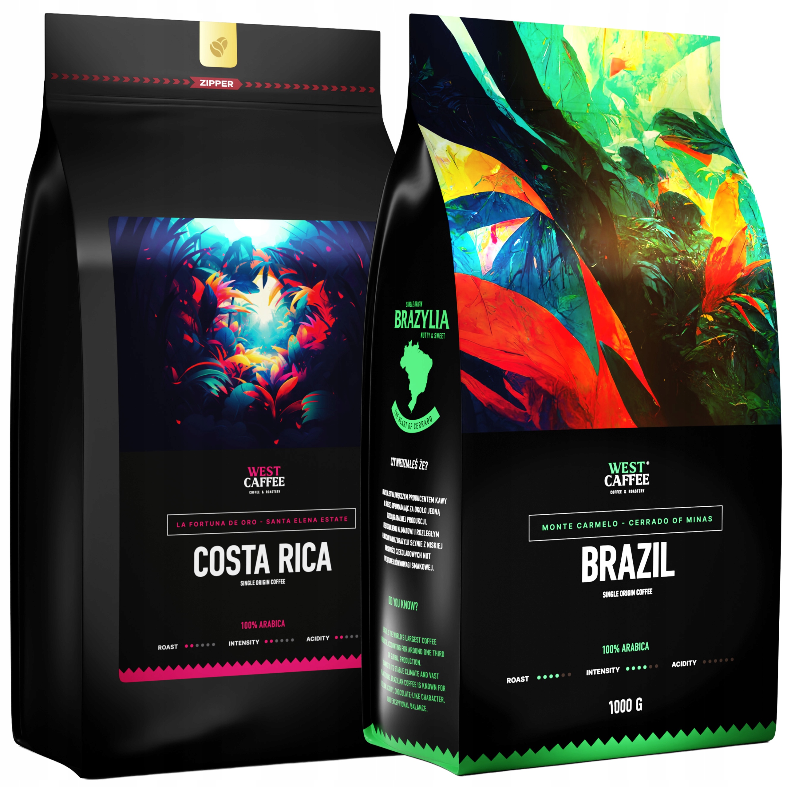 Levně Káva Zrnková 2 kg Set Brazílie Kostarika 100% Arabica West Caffee