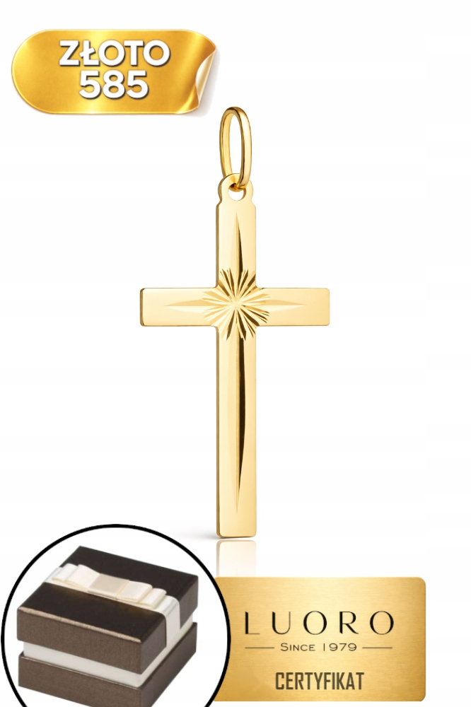 Zlatý Křížek 585 14K Diamantový 2,9 CM Žluté Zlato Elegantní