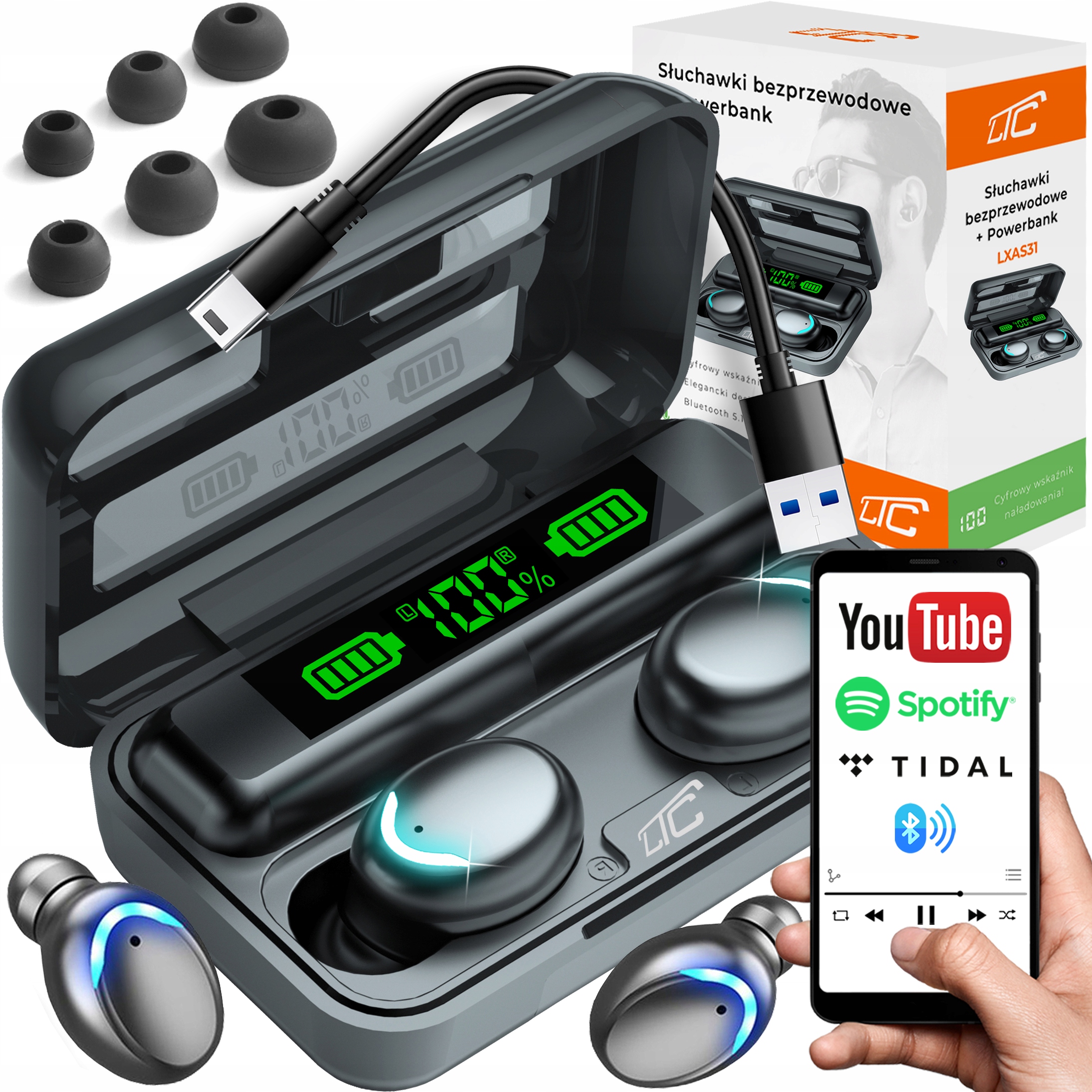

Słuchawki Bezprzewodowe Bluetooth Powerbank