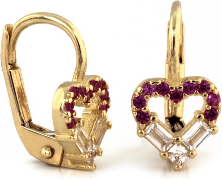 Náušnice zlaté 585 ve tvaru srdce se zirkony jsou elegantní jako dárek