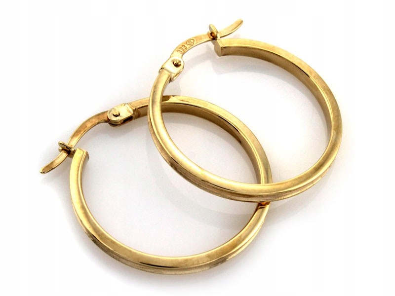 Zlaté Náušnice Dámské 585 klasické 36 mm kolečka módní na anglickém zapínání