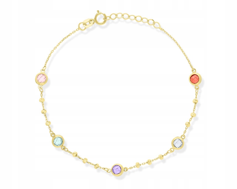 Zlatý náramek Barevné Zirkony Lesklé dámské kuličky ryzosti 585