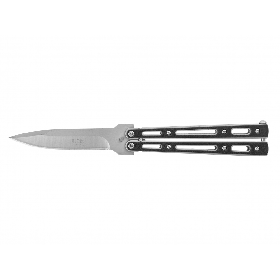 Joker Nóż Składany Motylek Flipper JKR200 Stal Srebrno-czarny Balisong