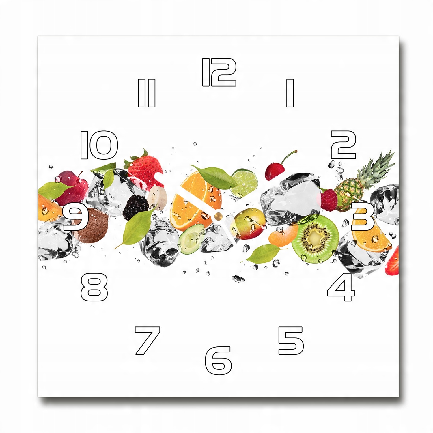 

Cichy szklany zegar na ścianę Owoce i woda 30x30cm