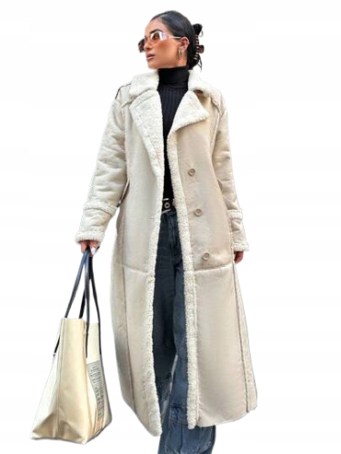 SHEIN KOŻUCH DAMSKI BEŻOWY NA GUZIKI DŁUGI L ŁŁA