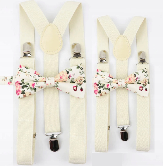 

Komplet Szelki i Muchy beżowe ecru dla Taty i Syna