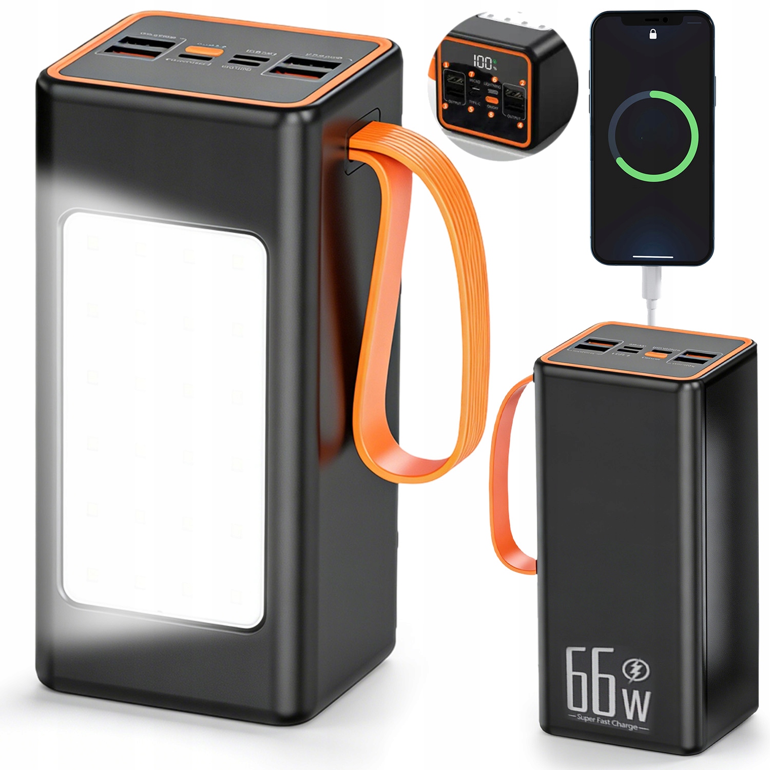 Powerbanka 50000 Mah Velká Kapacita – Černá Barva, Digitální Displej 66 W