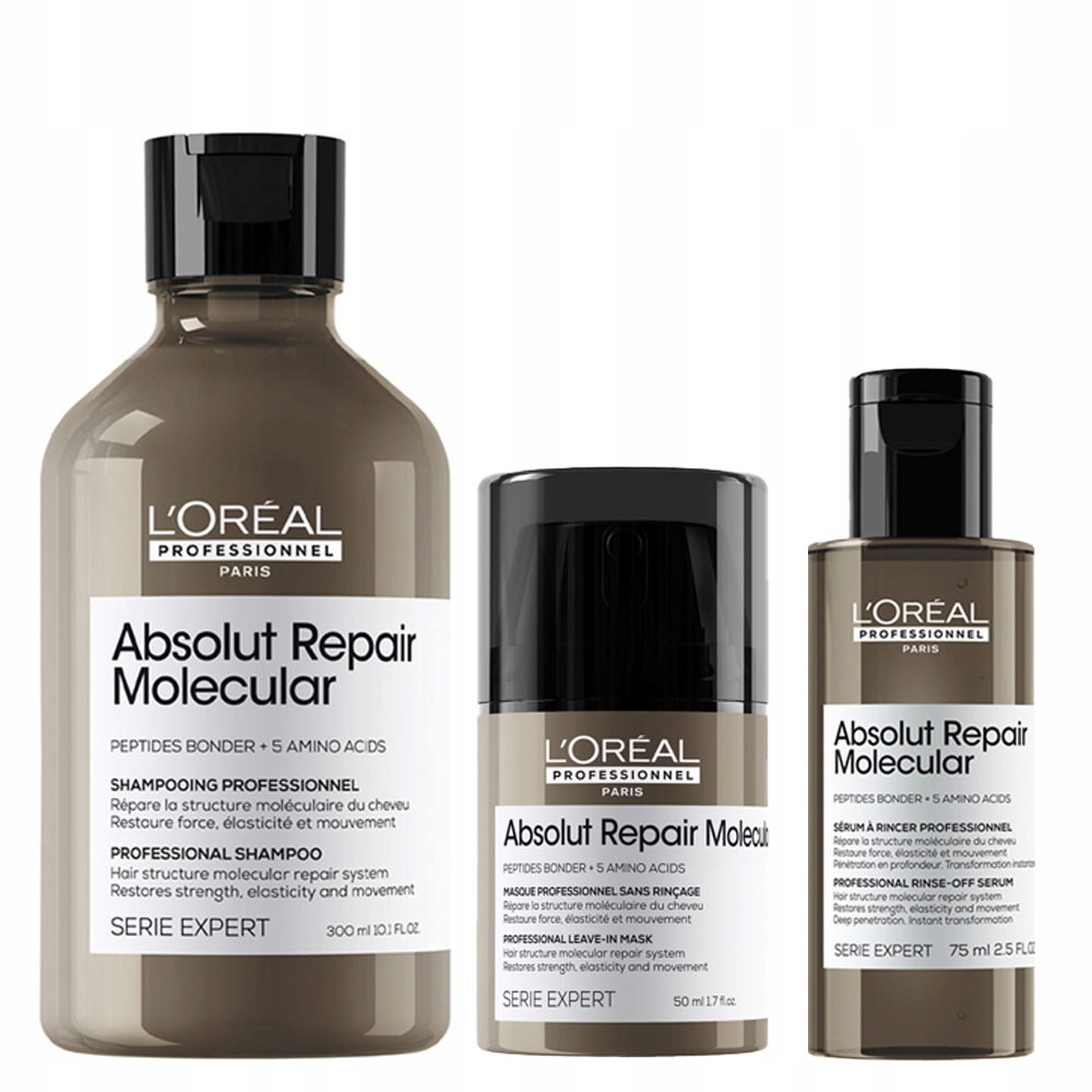 Loreal Absolut Repair Molecular sada: šampon 300 ml, krém 50 ml, sérum 75 ml