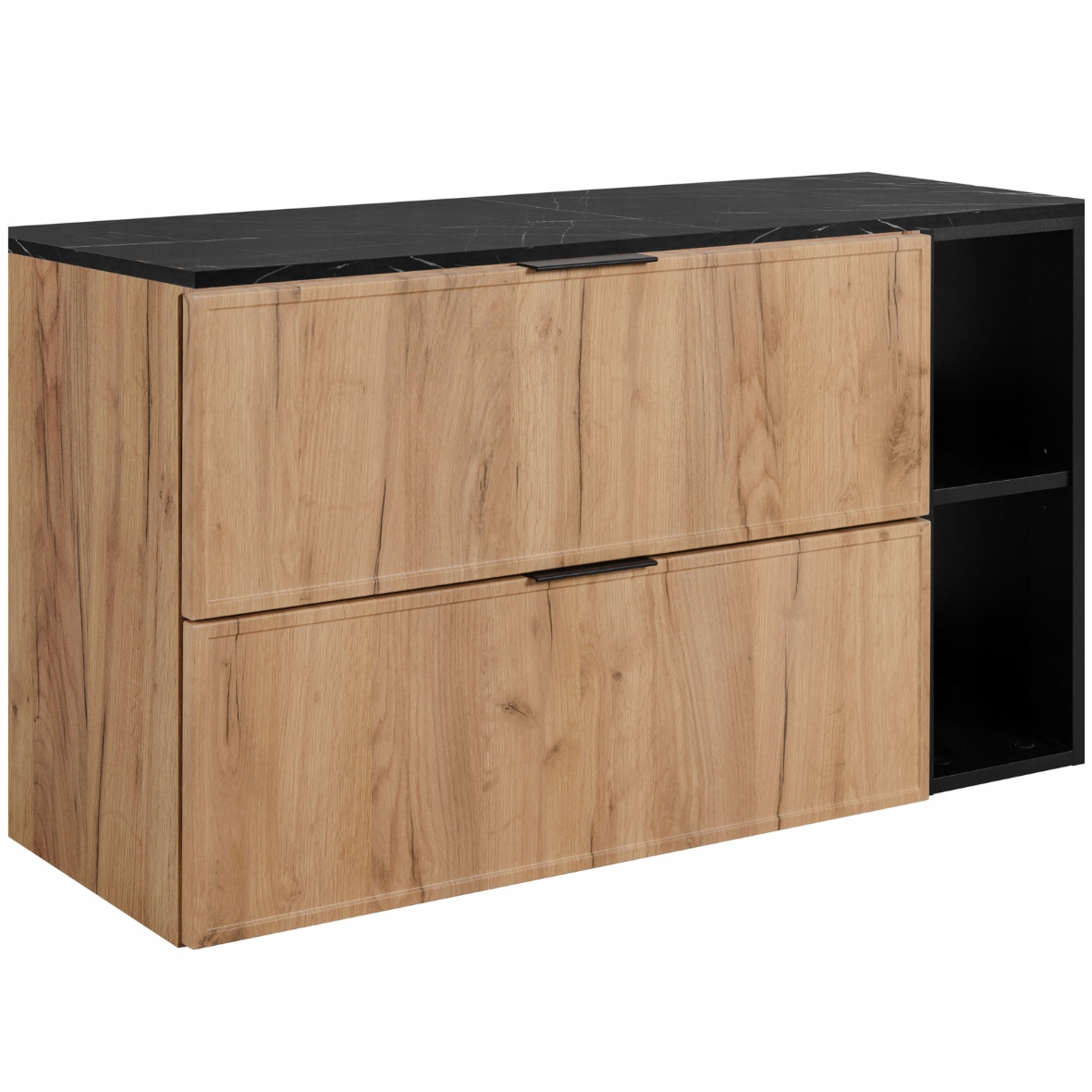 Koupelnová skříňka Závěsná sada Regál Dub Černý 80 Rámeček Mramorová deska