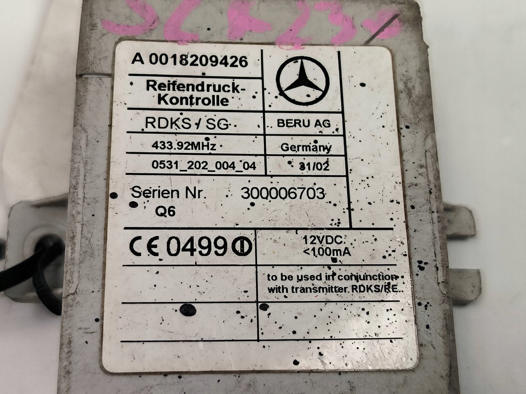 modulo pressione pneumatici, gomme A0018209426 MERCEDES SL R230