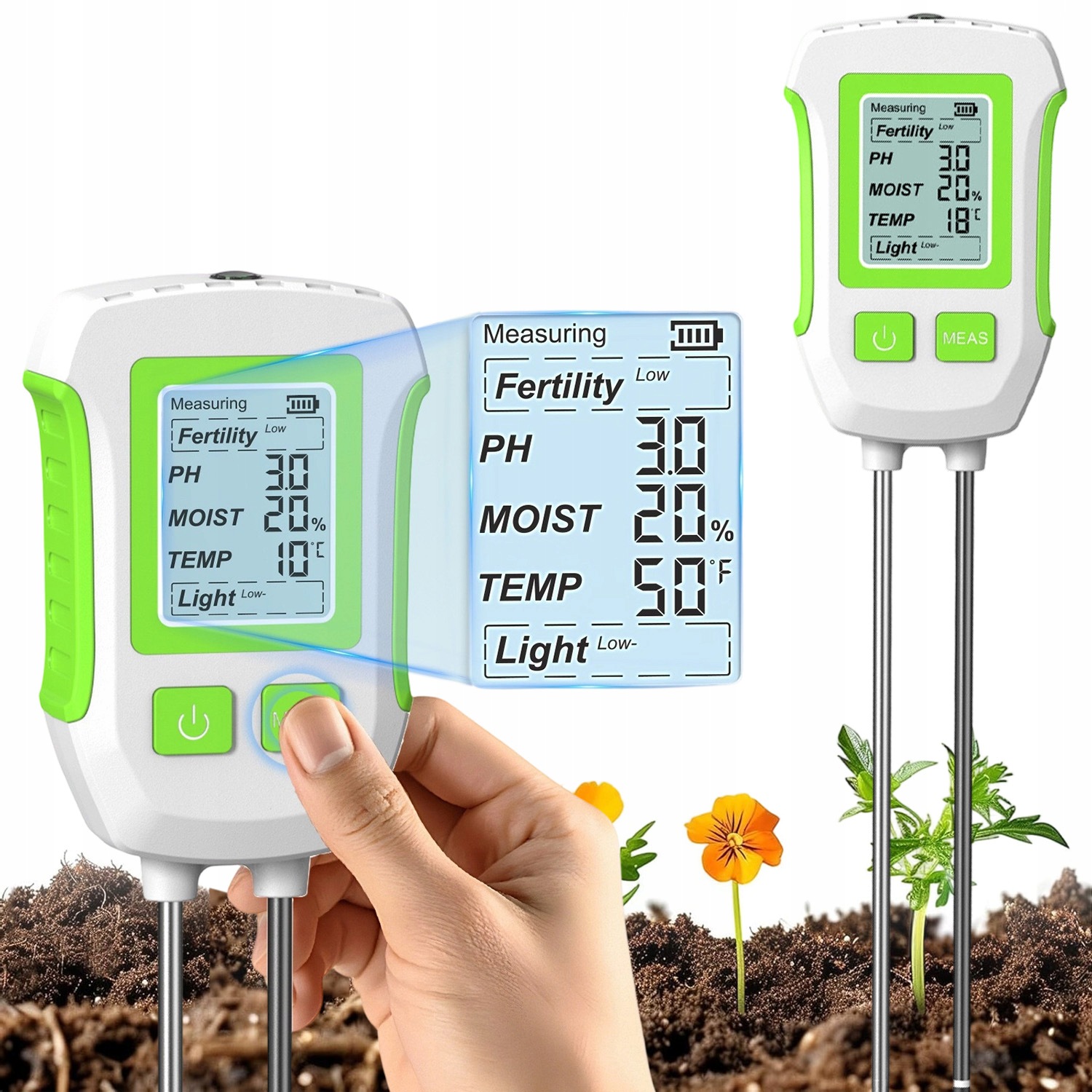 Měřič Ph Půdy Tester Vlhkosti Kyselinoměr 5V1 Zahradnický Pro Rostliny Lux