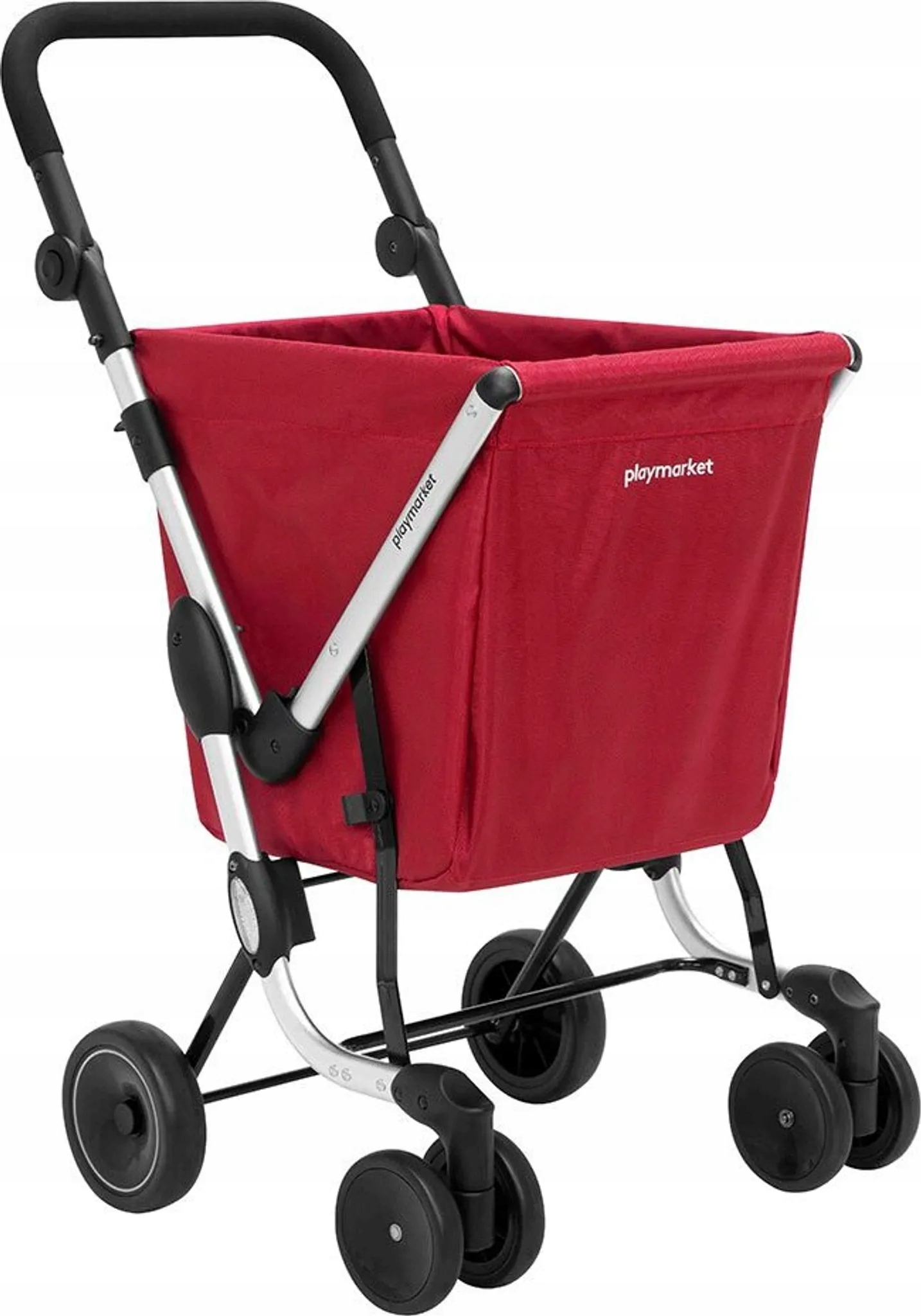 Skládací nákupní vozík Playmarket s košem na kolečkách, lehký, červený, 48 cm