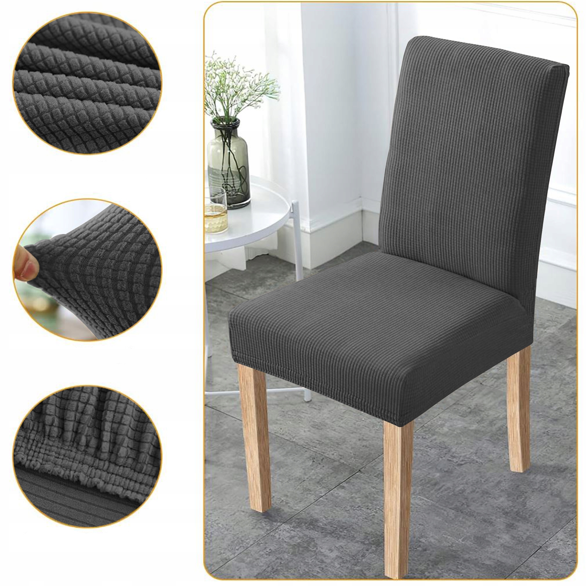 POKROWCE NA KRZESŁA 6 szt WELUROWE UNIWERSALNE Pokrowiec GRAFITOWY Zestaw Marka inna