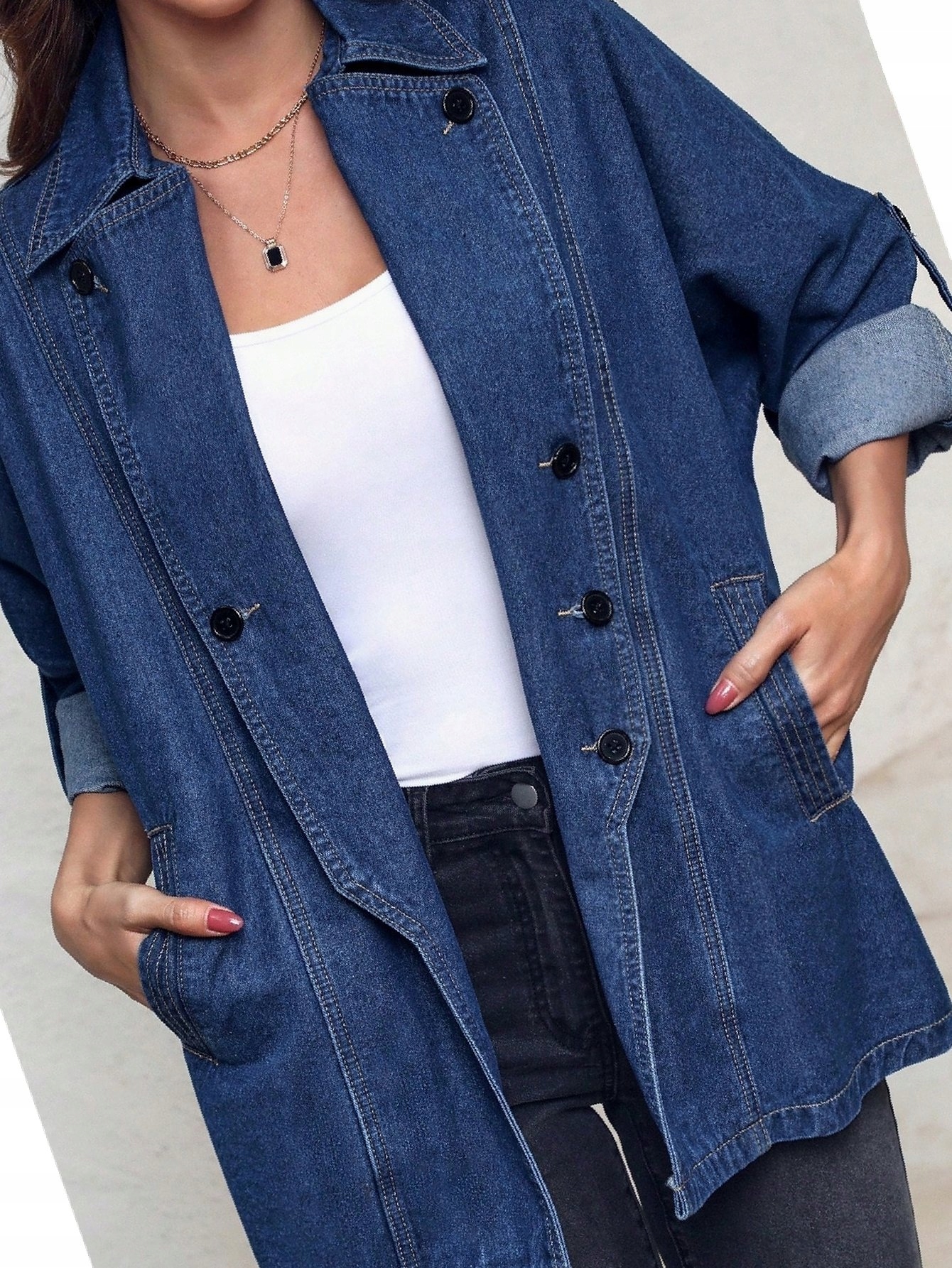 Dvouřadá džínová bunda modrá na každý den, velikost L 40