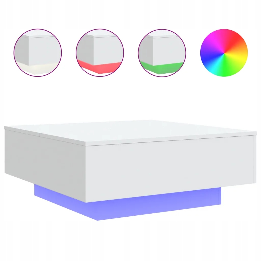 Led konferenční stolek s nastavitelným Rgb osvětlením, bílý, 80x80x31 cm
