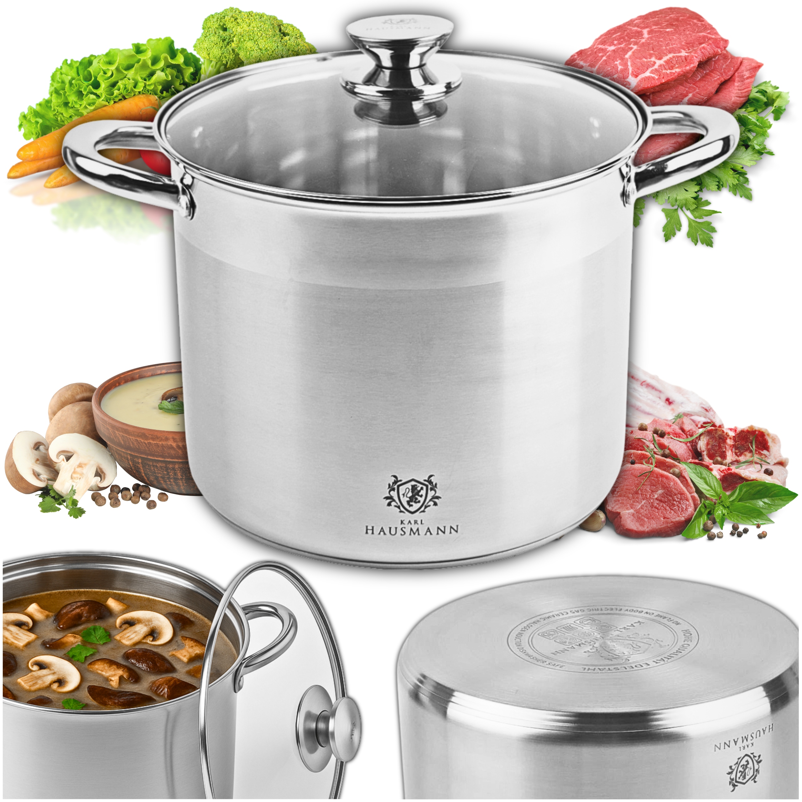 Velký Hrnec 19L Indukce Plyn Hrnec Ocelový Vysoká Poklice Gastro Solid