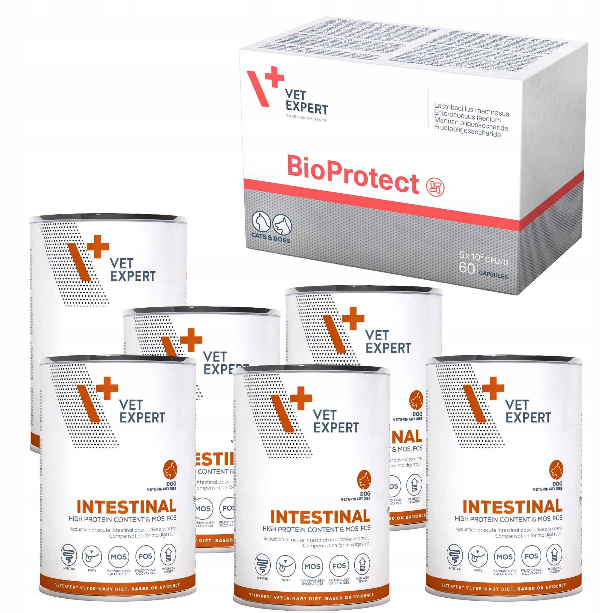 Mokra karma dla psa x 6 probiotyk Bioprotect Zestaw Vet Expert trawienie