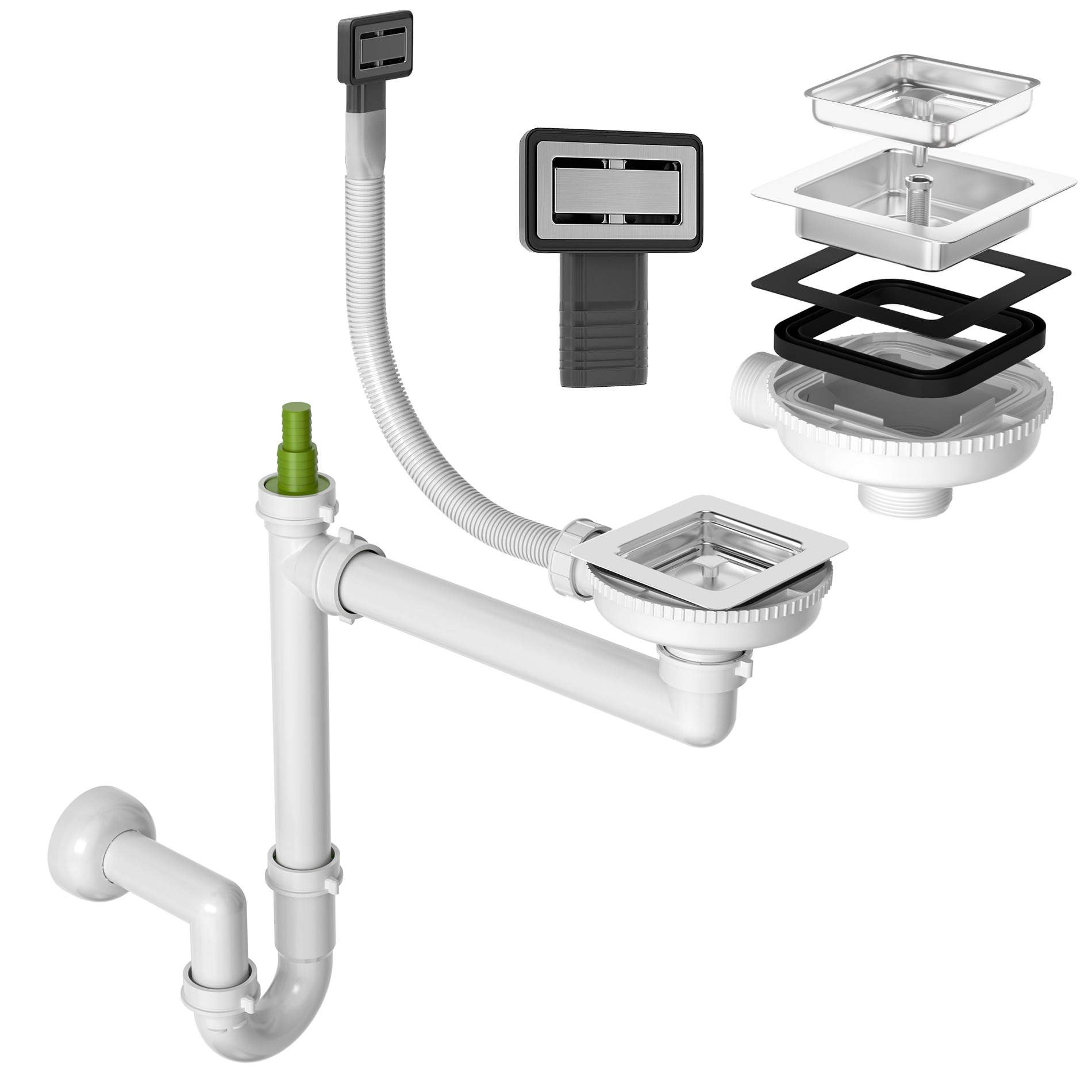 Sifón Do Drezu 1KOM Chróm Štvorcový Odtok