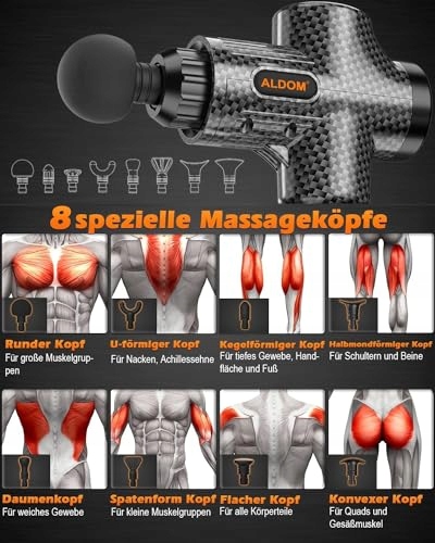 MASSAGEPISTOLE Urządzenie Do Masażu Mięśni 30 Poziomów 8 Głowic LCD — miniatura 4